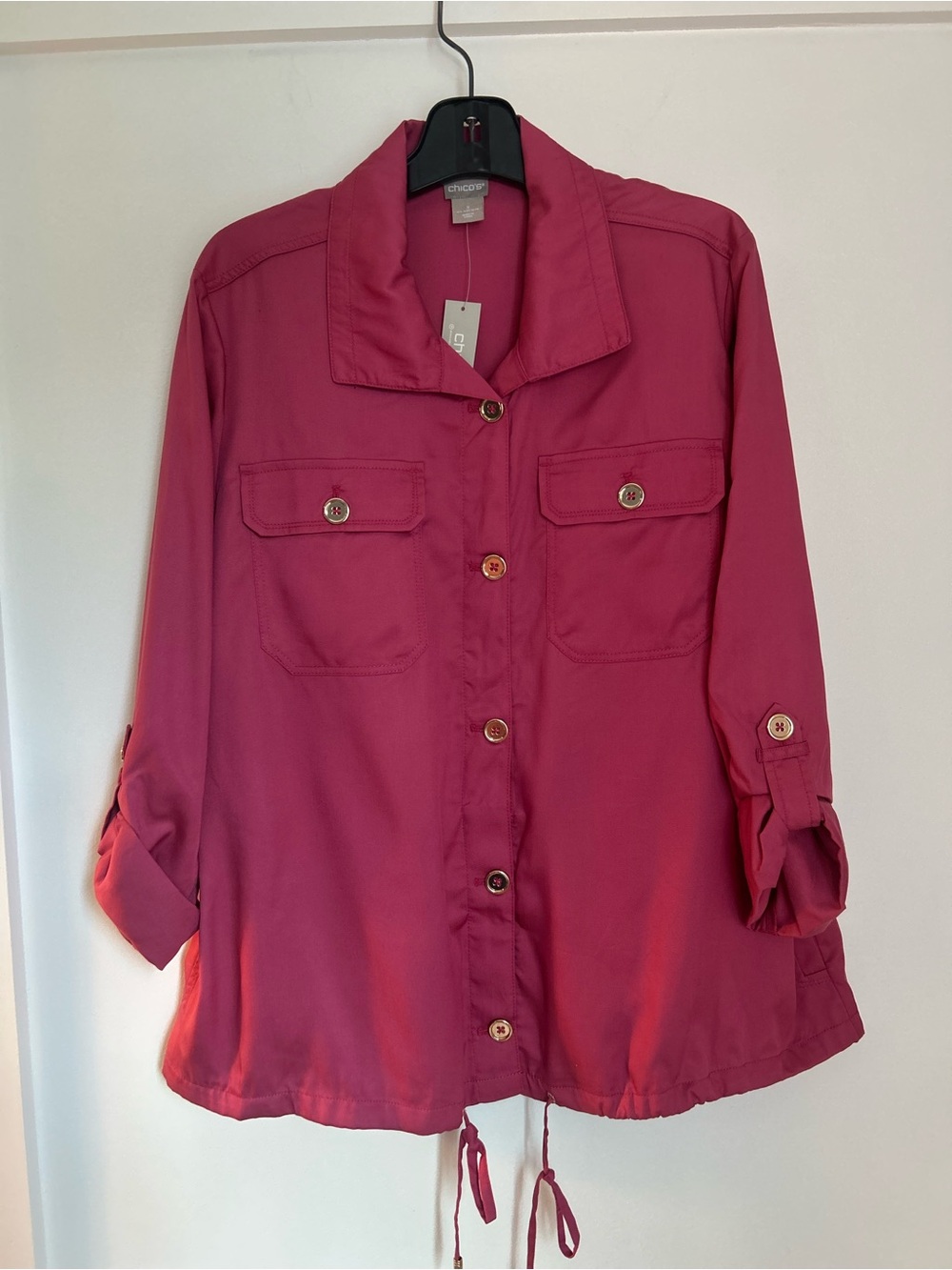 NWT Chico’s 3/XL Rose Mist Utility Shirt Jacket with Large Gold Buttons